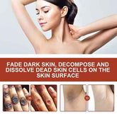 Woman showing smooth skin with text about skin care benefits on a white background