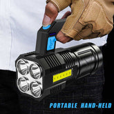 Portable Handheld LED Flashlight with ergonomic grip and rugged design, perfect for outdoor and tactical use.