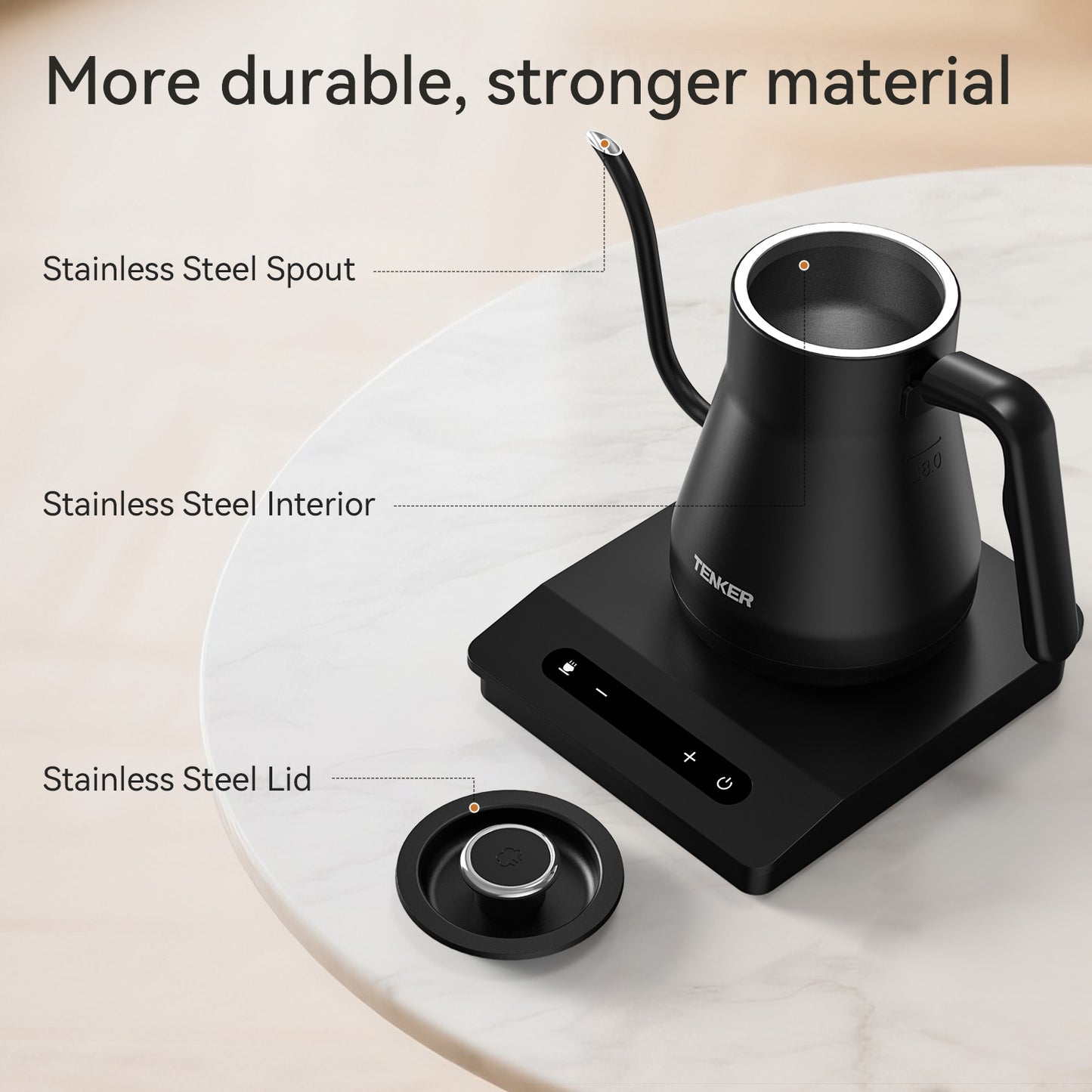 Gooseneck Electric Kettle with ±1℉ Temperature Control for Pour Over Coffee & Tea, Quick Heating, Hot Water Boiler, 1200W
