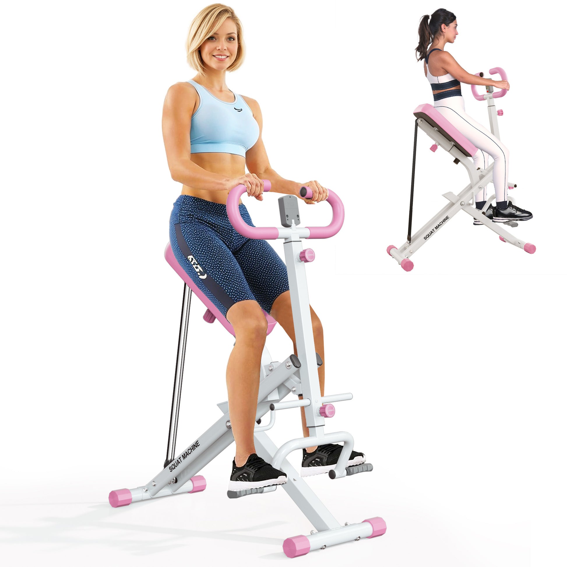 Two women using the Foldable Squat Rowing Machine for home fitness, demonstrating its ergonomic and compact design.