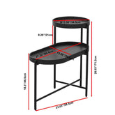 Black corner shelf with dimensions indicated on a white background