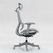 Side profile of high back mesh office chair showing ergonomic curvature, adjustable features, and smooth-rolling casters.
