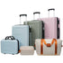Set of suitcases and travel bags in various colors on a white background