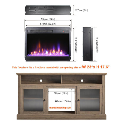 23 inch electric fireplace insert, ultra thin heater with crystal & realistic flame, remote control with timer, overheating protection,with sidelight