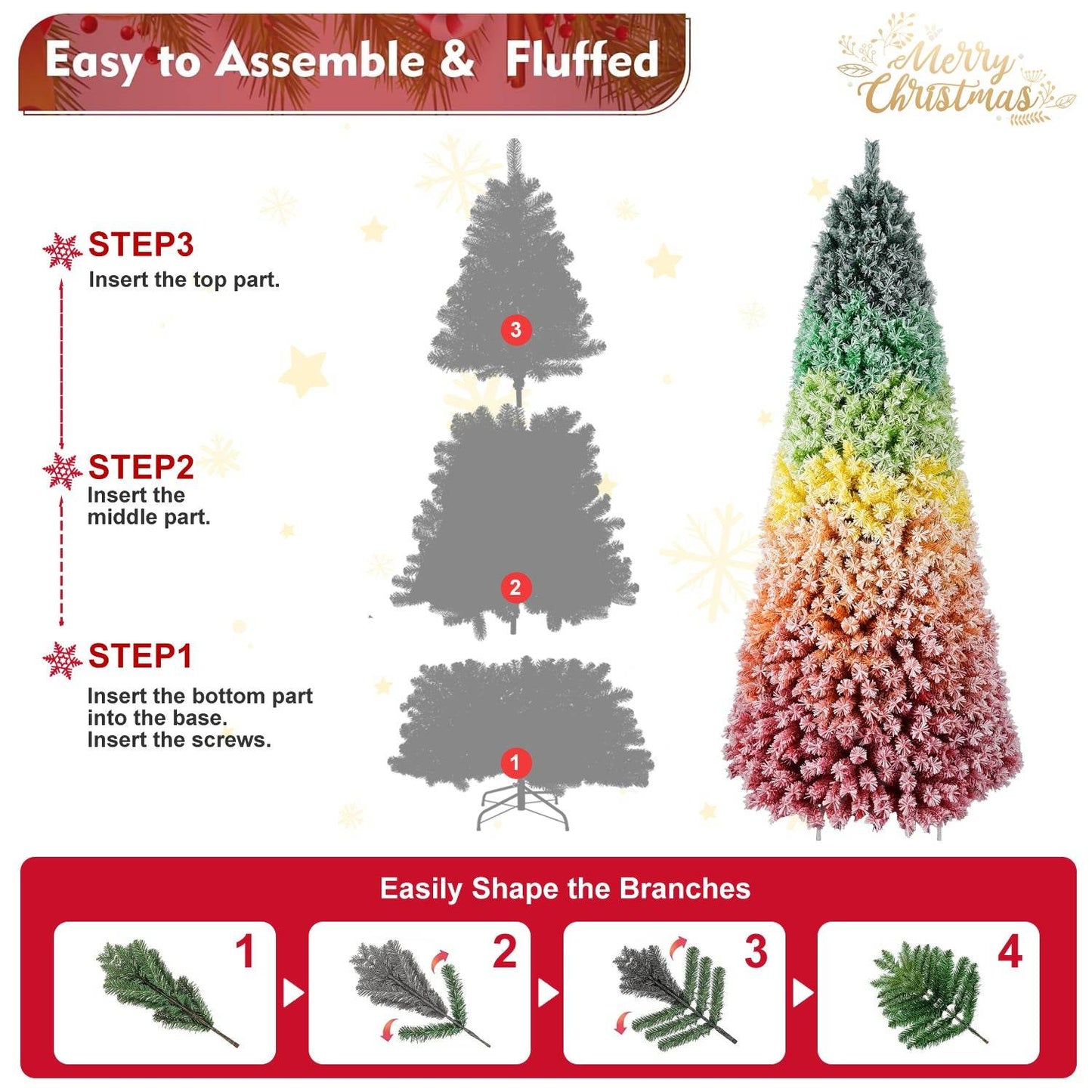6ft Rainbow Flocked PVC Christmas Tree - Vivid Color