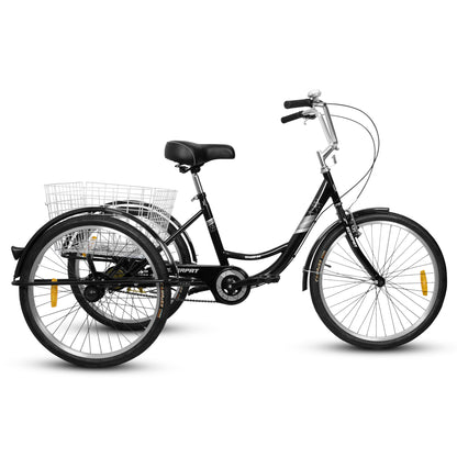 A24631 Adult Tricycles, 1 Speed Adult Trikes 24 inch 3 Wheel Bikes, Three-Wheeled Bicycles Cruise Trike with Shopping Basket for Seniors, Women, Men