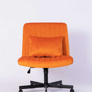 Front view of the Orange Velvet Office Chair with matching cushion, ideal for stylish and ergonomic home office seating.
