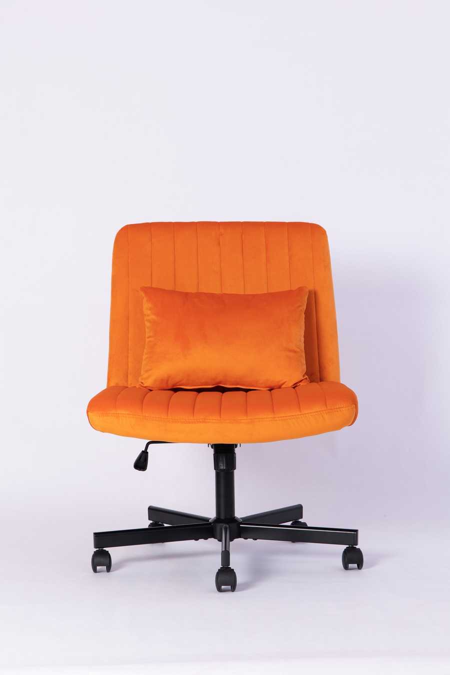 Front view of the Orange Velvet Office Chair with matching cushion, ideal for stylish and ergonomic home office seating.