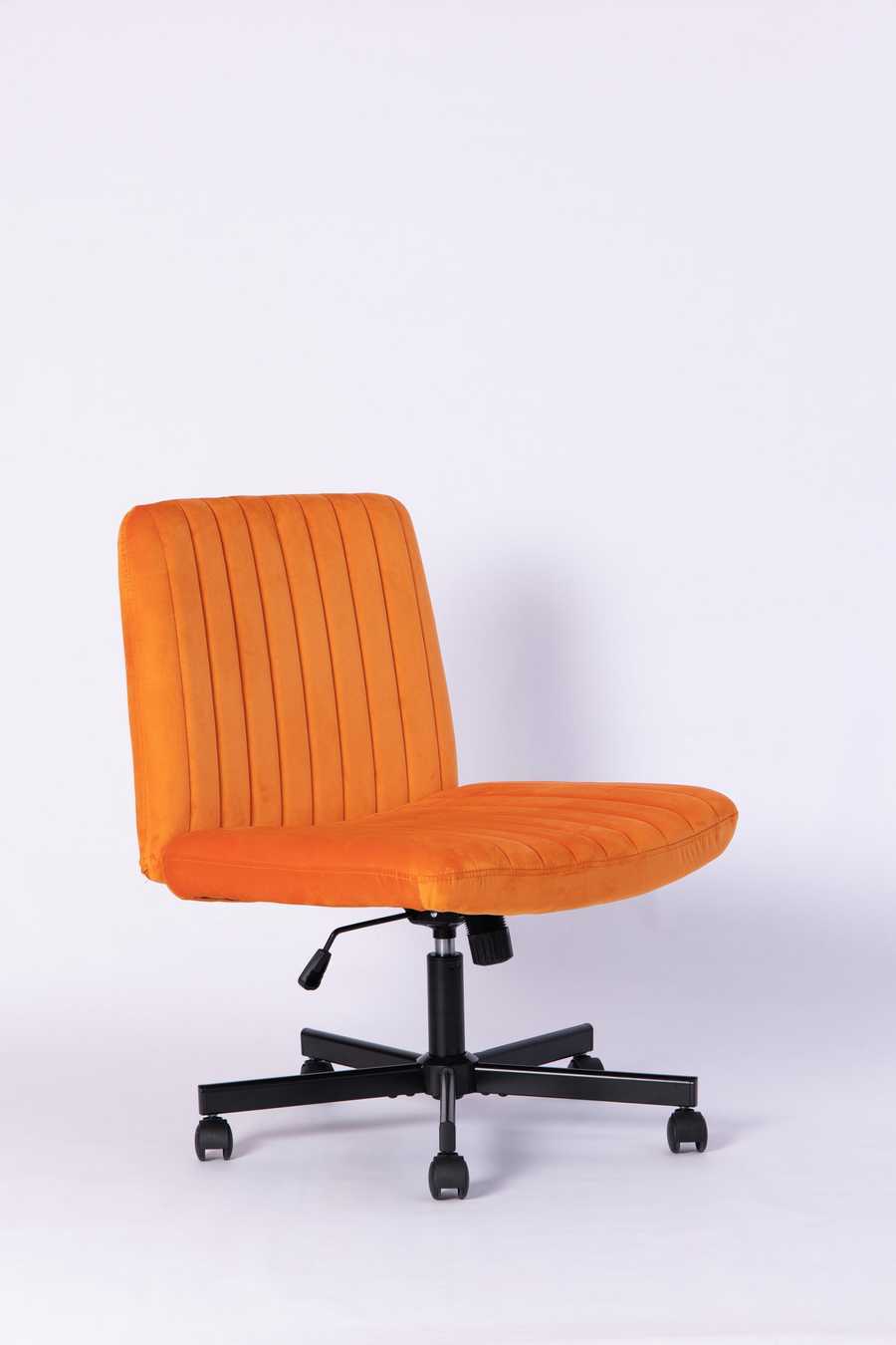 Side angle of the Orange Velvet Office Chair showcasing its plush velvet upholstery and ergonomic seat design.
