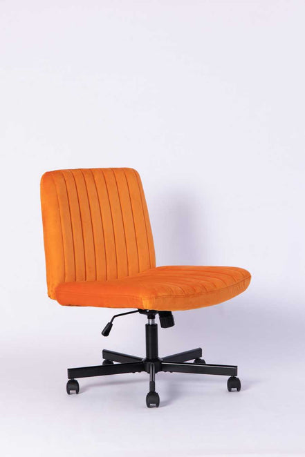 Side angle of the Orange Velvet Office Chair showcasing its plush velvet upholstery and ergonomic seat design.