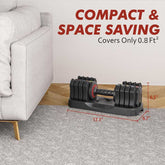 Space-saving Compact Adjustable Dumbbell Set 22.5lb fits in 0.8 sq ft, perfect for small home gyms and tight workout spaces.