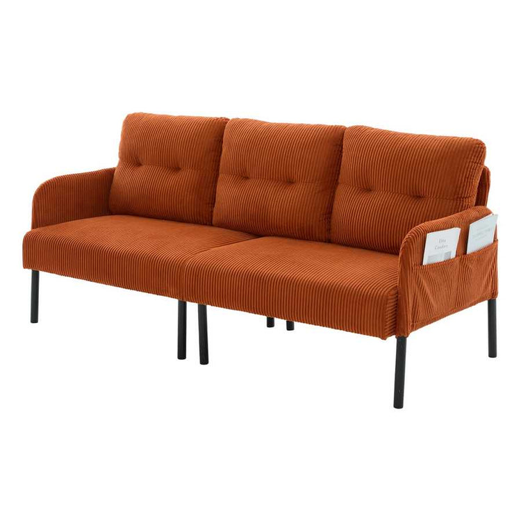 Orange sofa with black legs on a white background