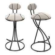 Upholstered Bar Stools Set of 2 Striped Counter Height Barstools Modern Velvet Dining Chairs for Kitchen Island, Living Room (Black & Stripe)
