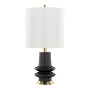 Lloyd 26' Contemporary Polyresin Table Lamp in Sanded Matte Black Polyresin, Modern Brass and White Linen Shade from Grandview Gallery by LumiSource - Set of 2