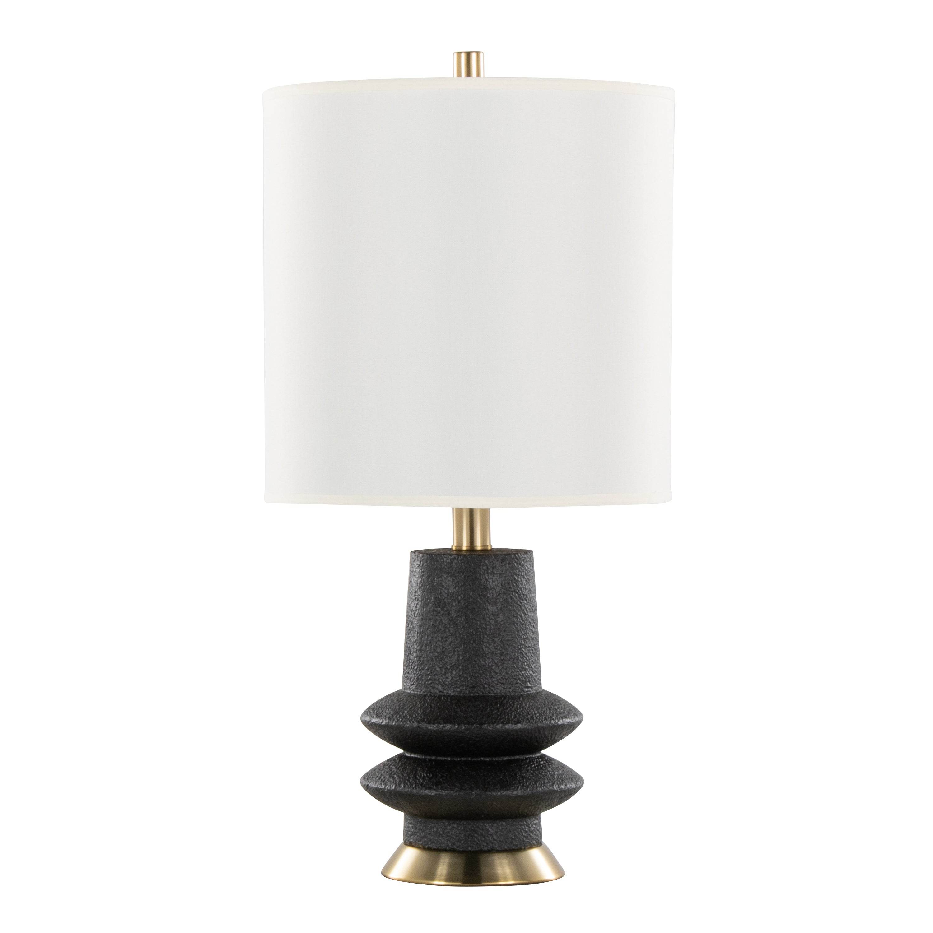 Lloyd 26' Contemporary Polyresin Table Lamp in Sanded Matte Black Polyresin, Modern Brass and White Linen Shade from Grandview Gallery by LumiSource - Set of 2