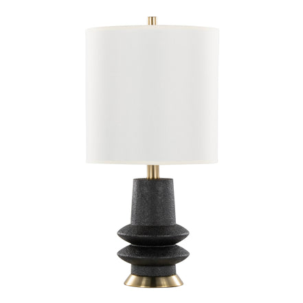 Lloyd 26' Contemporary Polyresin Table Lamp in Sanded Matte Black Polyresin, Modern Brass and White Linen Shade from Grandview Gallery by LumiSource - Set of 2
