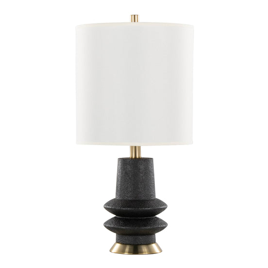 Lloyd 26' Contemporary Polyresin Table Lamp in Sanded Matte Black Polyresin, Modern Brass and White Linen Shade from Grandview Gallery by LumiSource - Set of 2