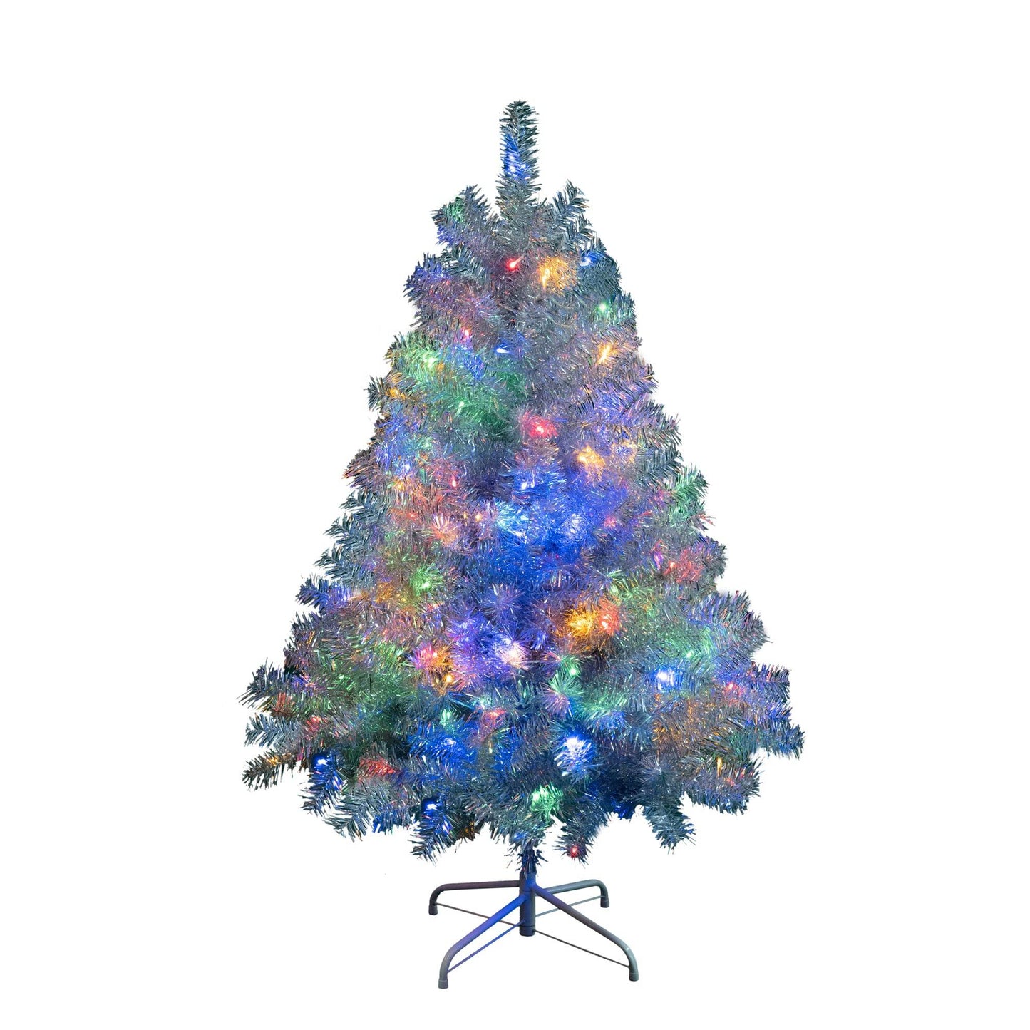 4FT Pre-Lit Silver Christmas Tree with 150 LED & Metal Stand