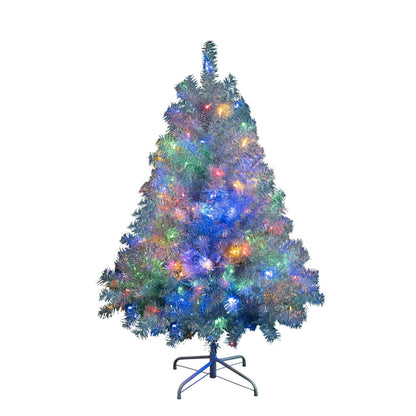 4FT Pre-Lit Silver Christmas Tree with 150 LED & Metal Stand