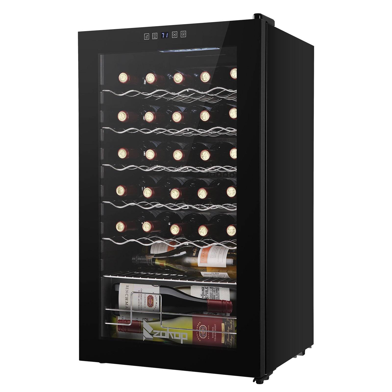 ZOKOP JC-85 115V 85W 3.0cu.ft/85l Electronic Wine Cabinet Cold Rolled Sheet Transparent Glass Door / 16Bottle with Display Black