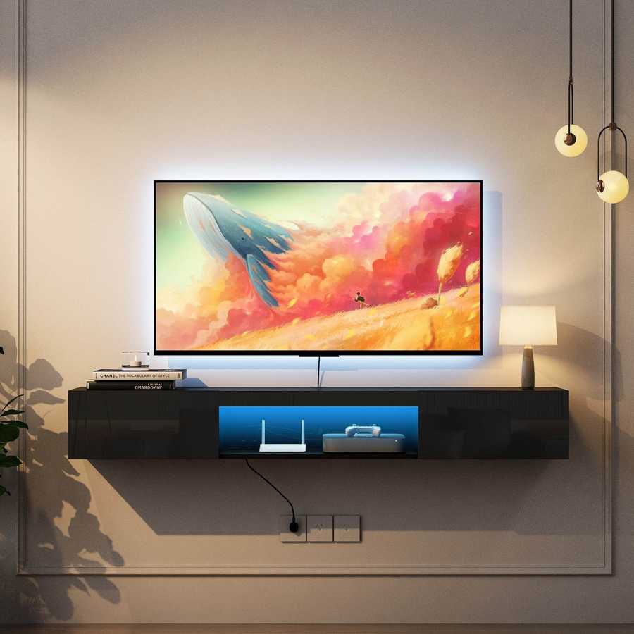Floating TV Stand Wall Mounted with 16 Color LEDs,63&