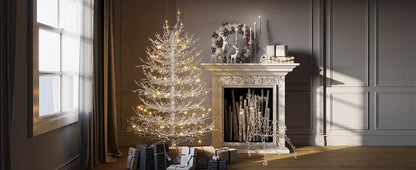 4FT Pre-lit Aspen Fir Artificial Christmas Tree, Hinged Xmas Tree 280 Snow Flocked Branch Tips, 230 Warm White LED Lights, Holiday Coral Christmas Tree for Home Party