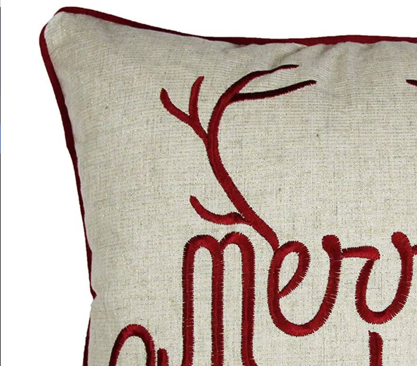 Merry Christmas and Happy New Year Throw Pillow – 20x20 Linen Look with Gold Accents and Insert