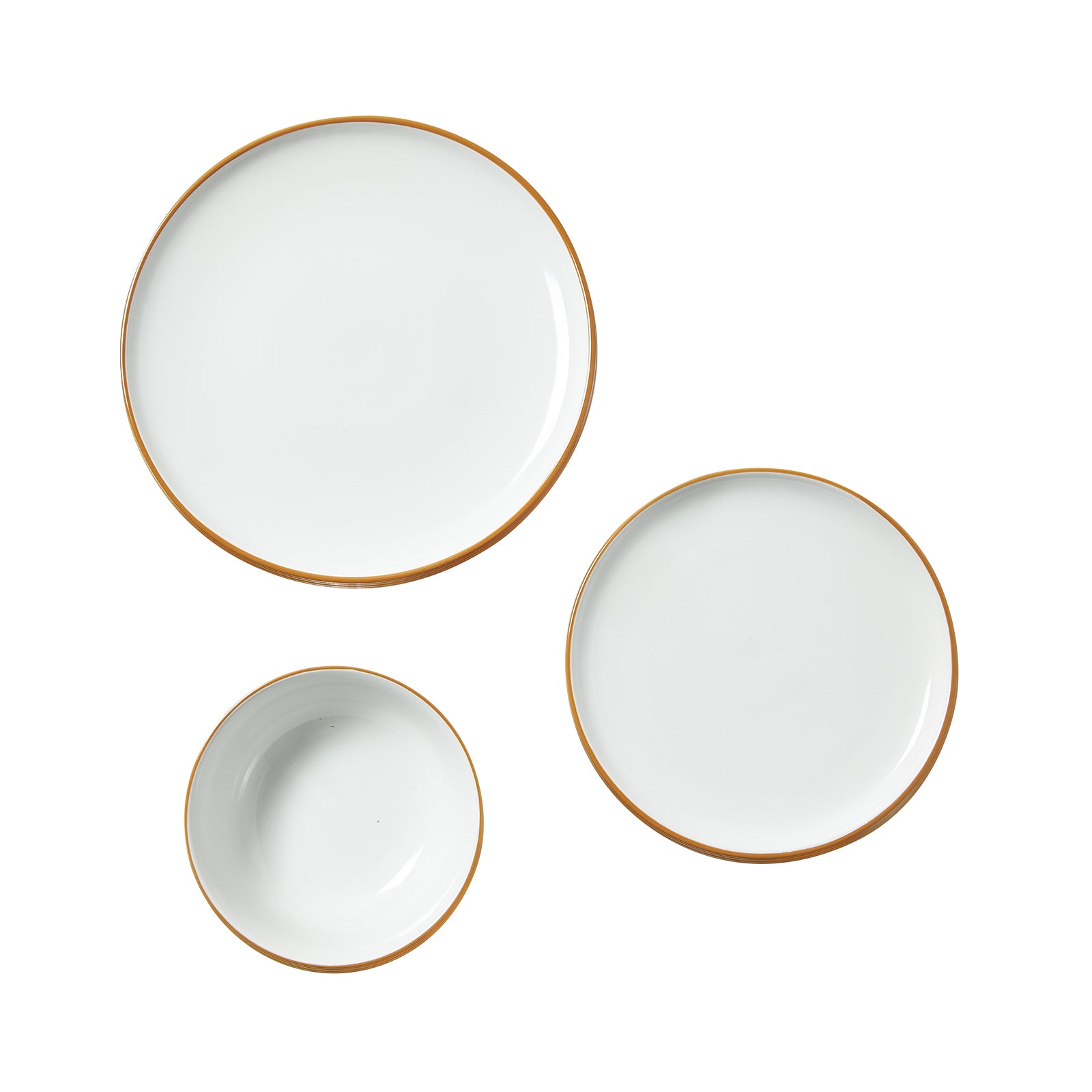 12 PCS Dinnerware Set - Ceramic Dinnerware Set for 4 featuring three white plates and bowls with a golden rim, ideal for modern dining.