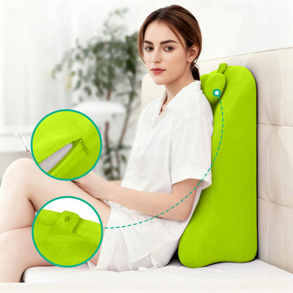 Close-up of Ergonomic Spinal Posture Support Pillow - Memory Foam showing zippered cover and ergonomic shape for multi-functional back care.