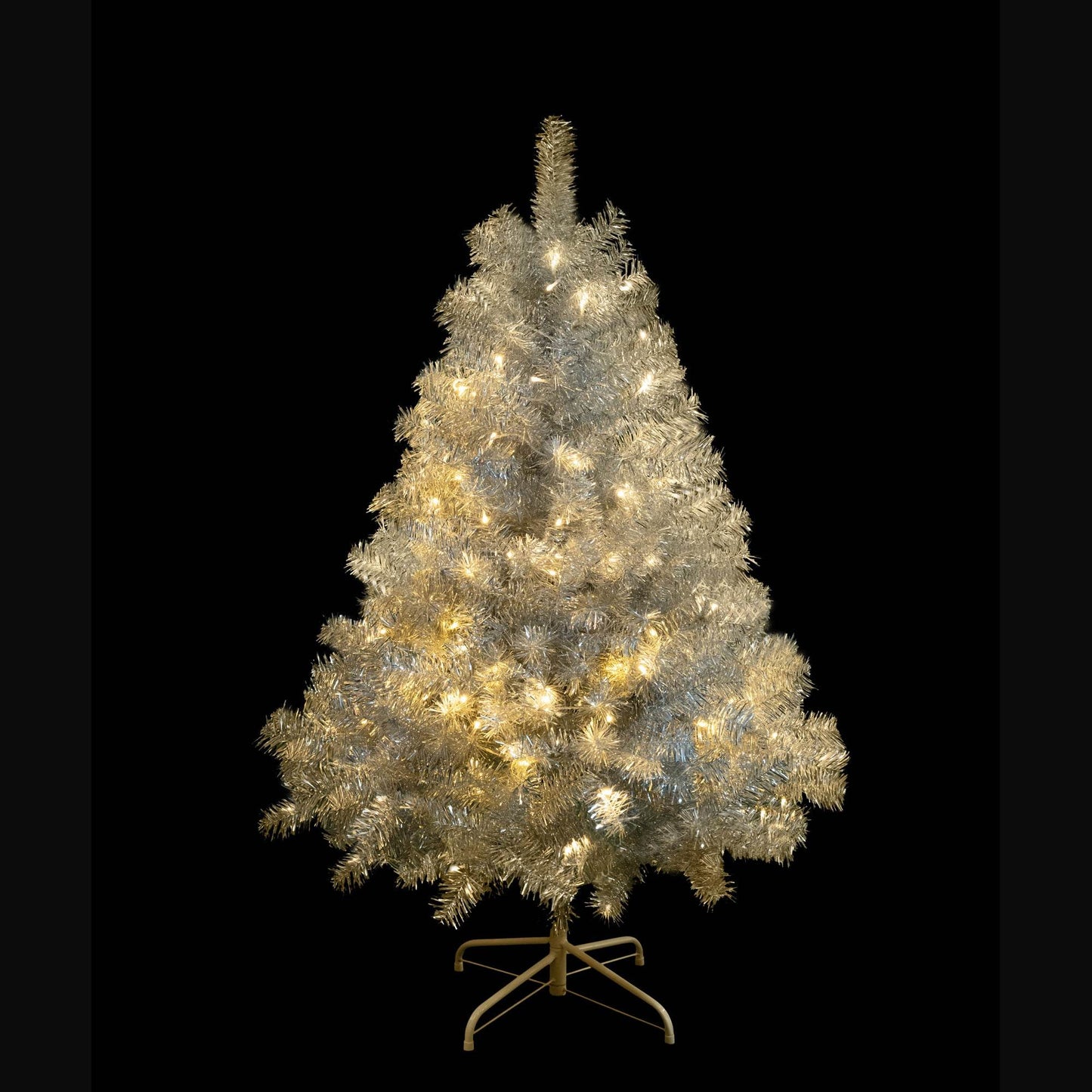 4FT Pre-Lit Silver Christmas Tree with 150 LED & Metal Stand