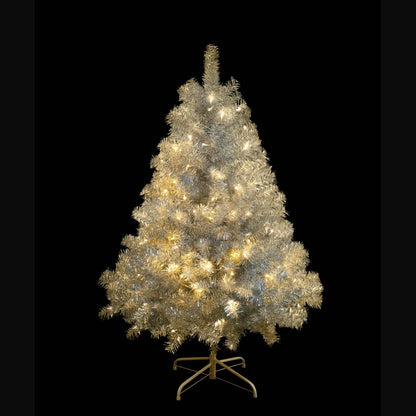 4FT Pre-Lit Silver Christmas Tree with 150 LED & Metal Stand