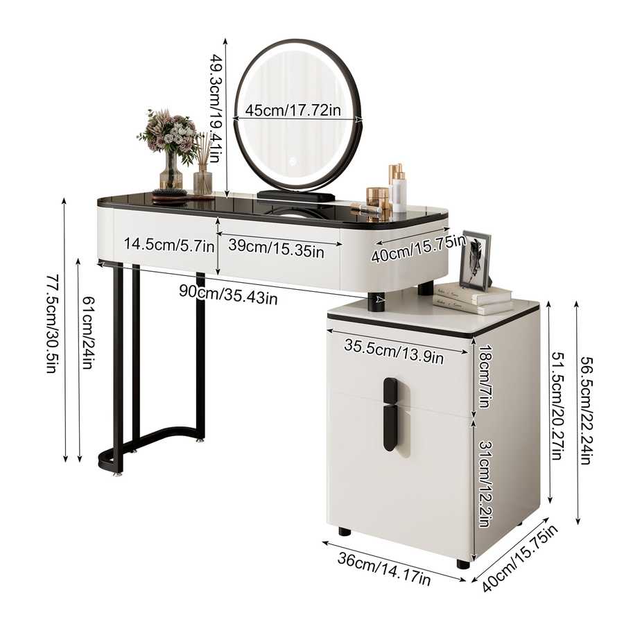 Modern Vanity Table with Storage | Adjustable Height, Multi-functional