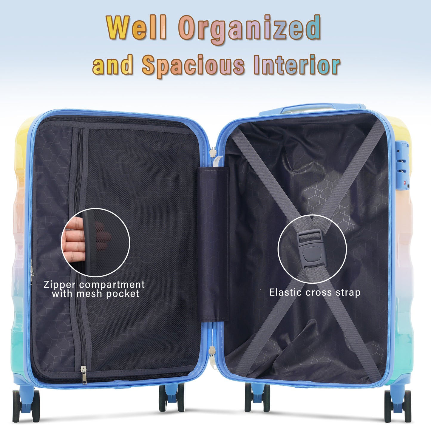 20' Carry-on Luggage with Cup Holder – Lightweight Glossy Hardshell Suitcases with Spinner Wheels, TSA Lock, Airline Approved, 2 Piece Set