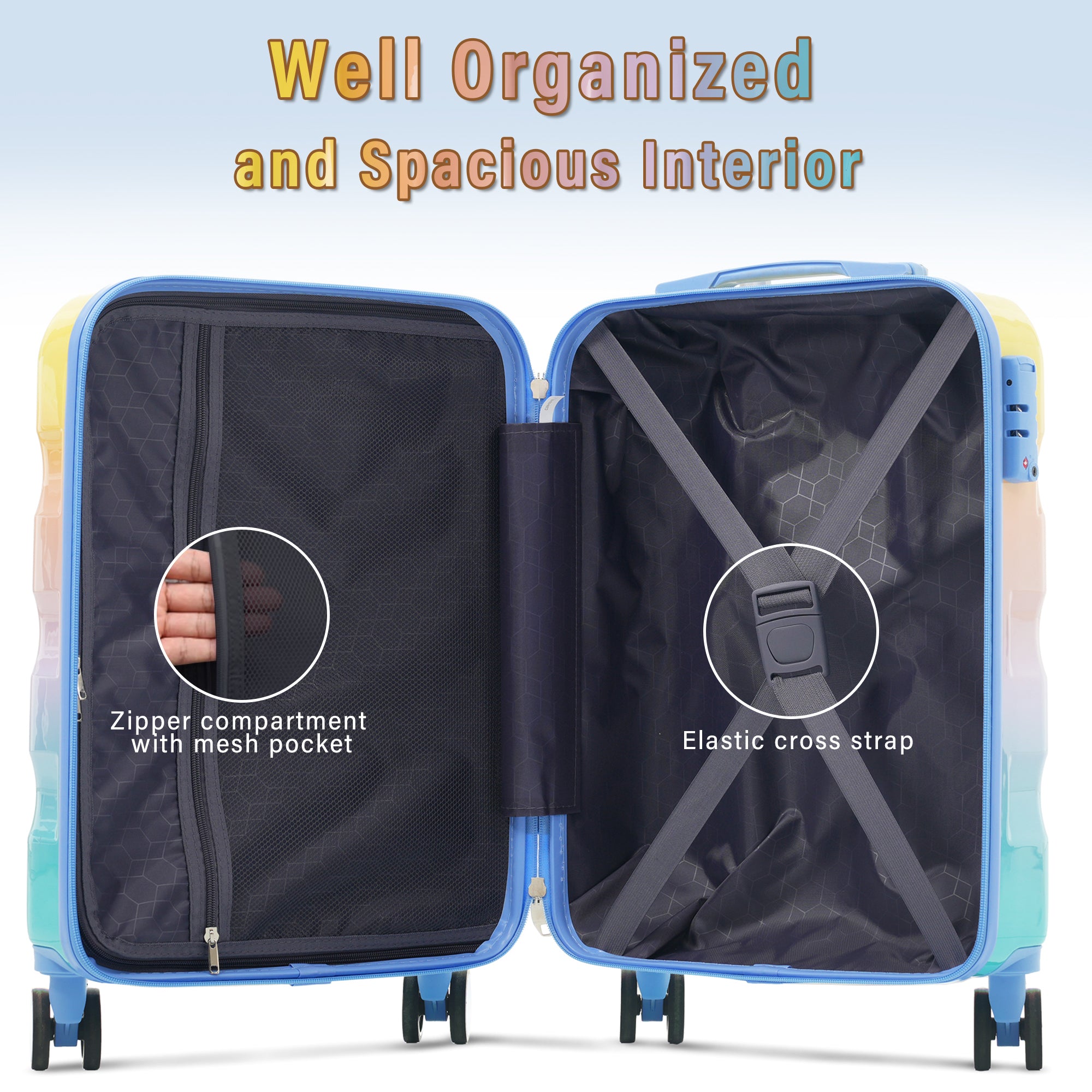 20' Carry-on Luggage with Cup Holder – Lightweight Glossy Hardshell Suitcases with Spinner Wheels, TSA Lock, Airline Approved, 2 Piece Set