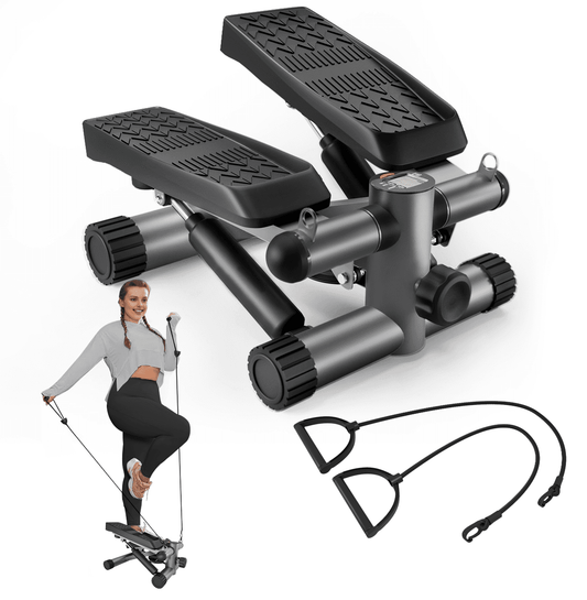 Steppers for Exercise, Stair Stepper with Resistance Bands, Mini Stepper with 330LBS Loading Capacity, Hydraulic Fitness Stepper with LCD Monitor