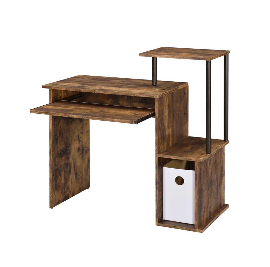 Weathered Oak and Black Computer Desk with Storage and Keyboard Tray