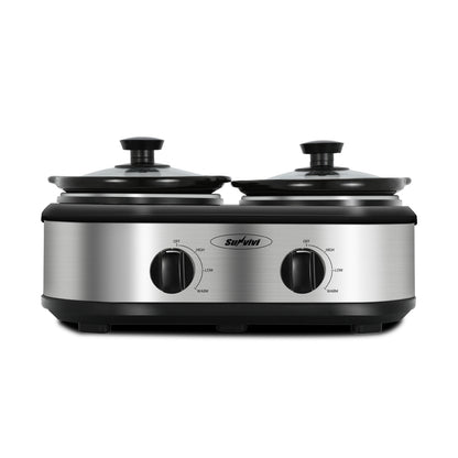2.5 QT Silver Small Portable Twin Double Crockpot Slow Cooker For Buffet Kitchen MLNshops