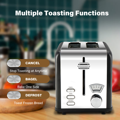 2-Slice Toaster with 1.5 inch Wide Slot, 5 Browning Setting and 3 Function: Bagel, Defrost & Cancel, Retro Stainless-Steel Style, Toast Bread Machine MLNshops