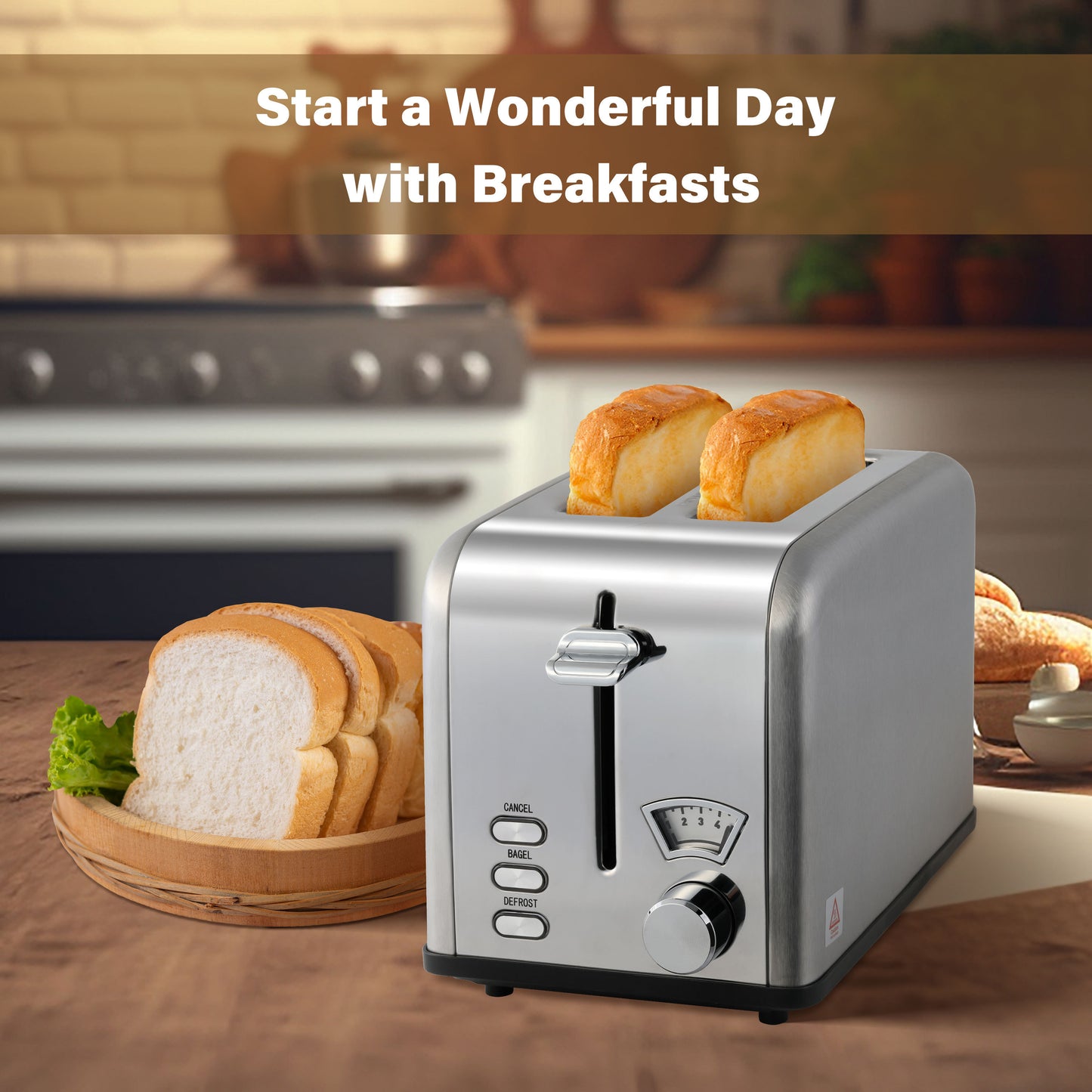 2-Slice Toaster with 1.5 inch Wide Slot, 5 Browning Setting and 3 Function: Bagel, Defrost & Cancel, Retro Stainless-Steel Style, Toast Bread Machine MLNshops
