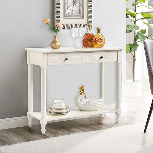 2-Tier Console Table with 2 Drawers，Console Tables for Entryway, Sofa Table with Storage Shelves