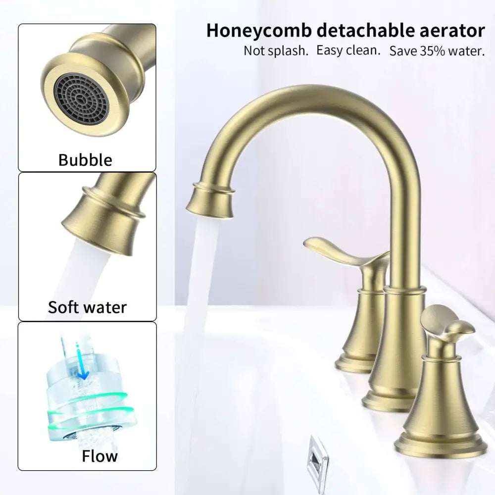 2-Handle 8 inch Widespread Bathroom Sink Faucet Brushed Gold Lavatory Faucet 3 Hole Swivel Spout Vanity Sink Basin Faucets MLNshops]