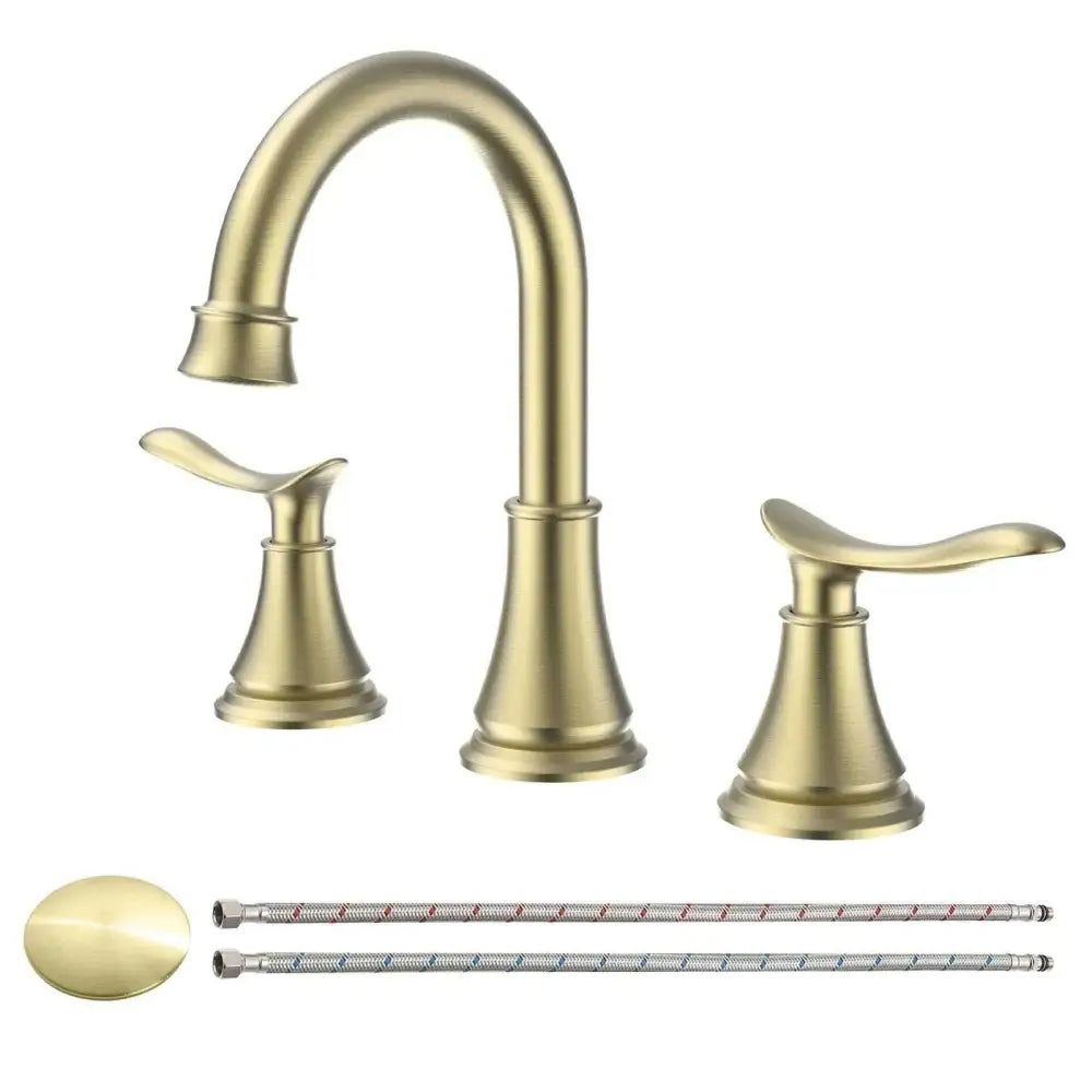 2-Handle 8 inch Widespread Bathroom Sink Faucet Brushed Gold Lavatory Faucet 3 Hole Swivel Spout Vanity Sink Basin Faucets MLNshops]