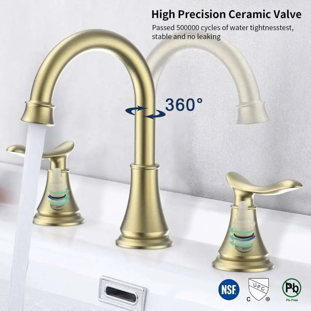 2-Handle 8 inch Widespread Bathroom Sink Faucet Brushed Gold Lavatory Faucet 3 Hole Swivel Spout Vanity Sink Basin Faucets MLNshops]