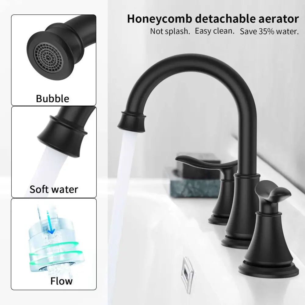 2-Handle 8 inch Widespread Bathroom Sink Faucet Matt Black Lavatory Faucet 3 Hole Swivel Spout Vanity Sink Basin Faucets 3007B-MB MLNshops]