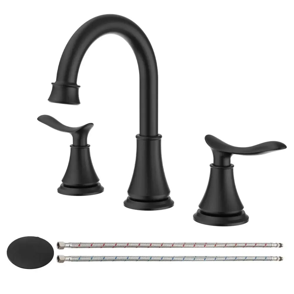 2-Handle 8 inch Widespread Bathroom Sink Faucet Matt Black Lavatory Faucet 3 Hole Swivel Spout Vanity Sink Basin Faucets 3007B-MB MLNshops]