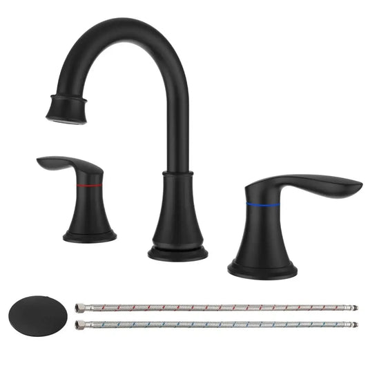 2-Handle 8 inch Widespread Bathroom Sink Faucet Matt Black Lavatory Faucet 3 Hole Swivel Spout Vanity Sink Basin Faucets 3008B-MB MLNshops]