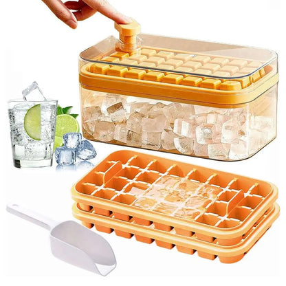 2 Layers One-Button Easy Release 64 pcs Ice Cube Bin Tray MLNshops]