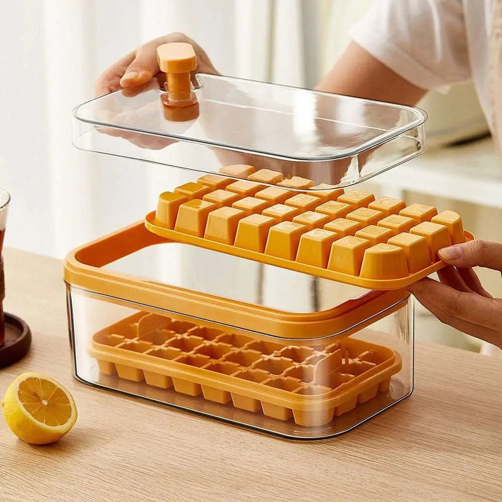 2 Layers One-Button Easy Release 64 pcs Ice Cube Bin Tray MLNshops]