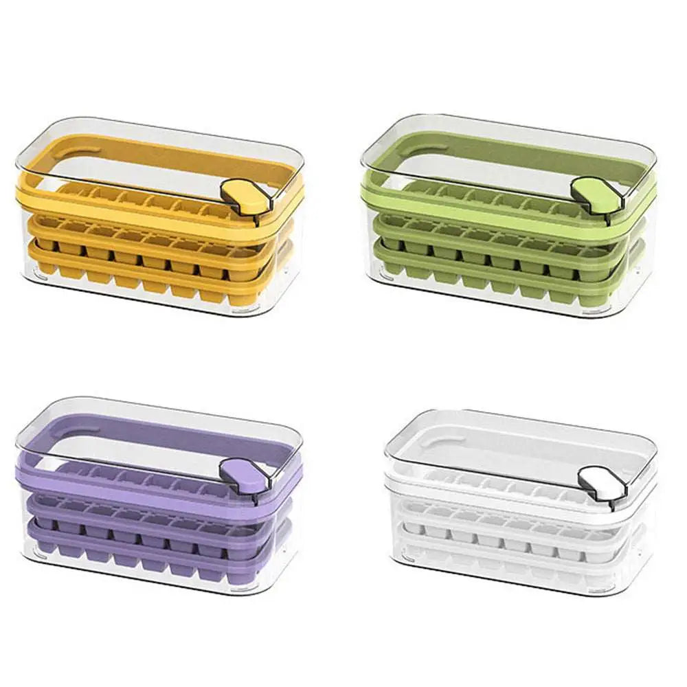 2 Layers One-Button Easy Release 64 pcs Ice Cube Bin Tray MLNshops]