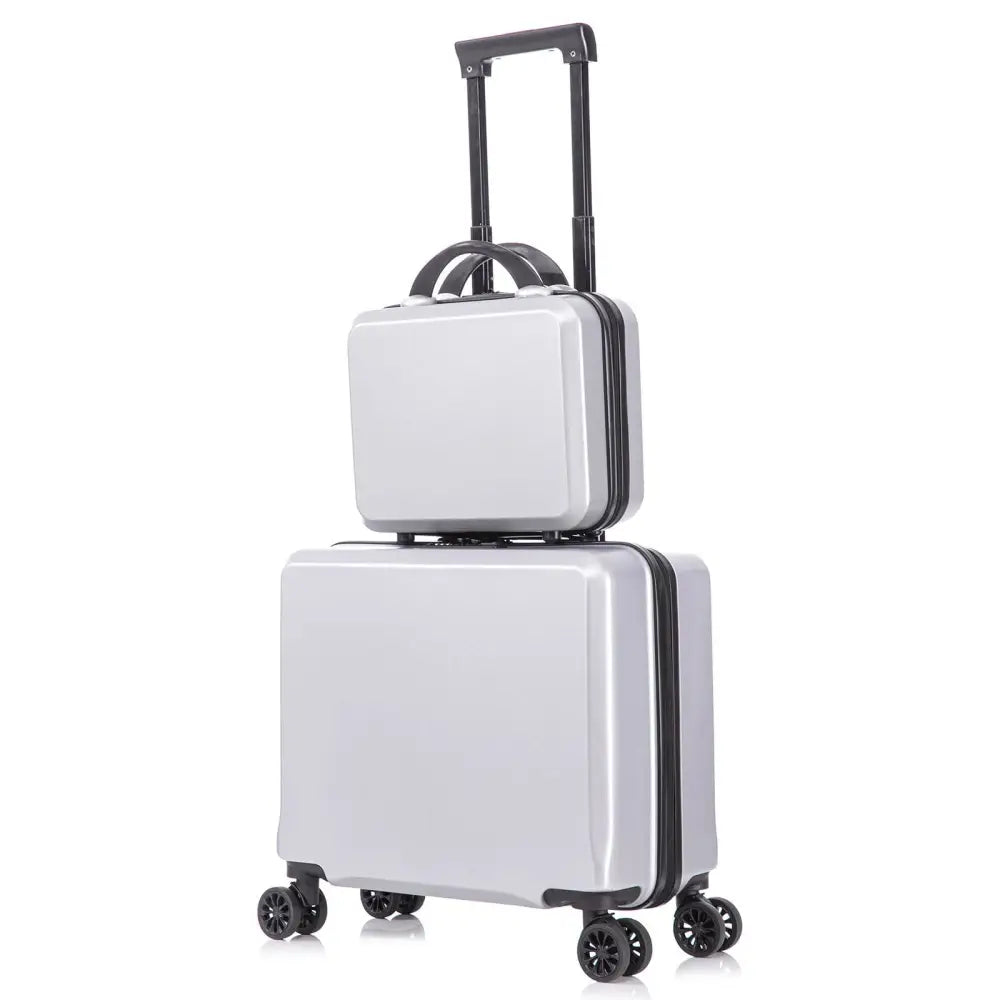 2 Piece Travel Luggage Set Hardshell Suitcase with Spinner Wheels 18” Underseat luggage and 14” Cosmetic Travel case Toiletry box Silver MLNshops]